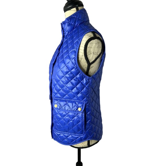 J.Crew Shiny Quilted Down Puffer Vest Women XSmall Blue Full-Zip - Picture 2 of 6
